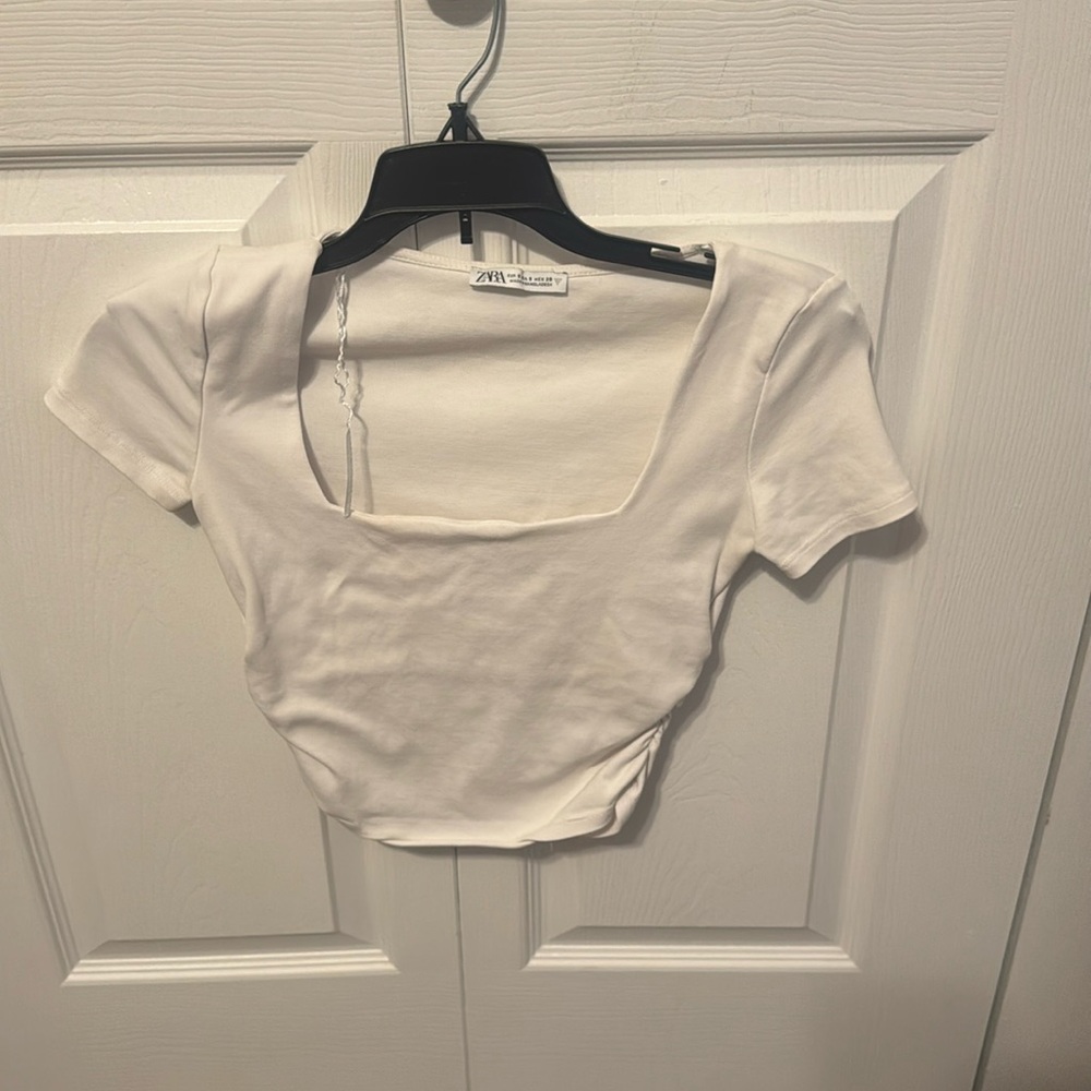Zara White Square Neck Crop Top